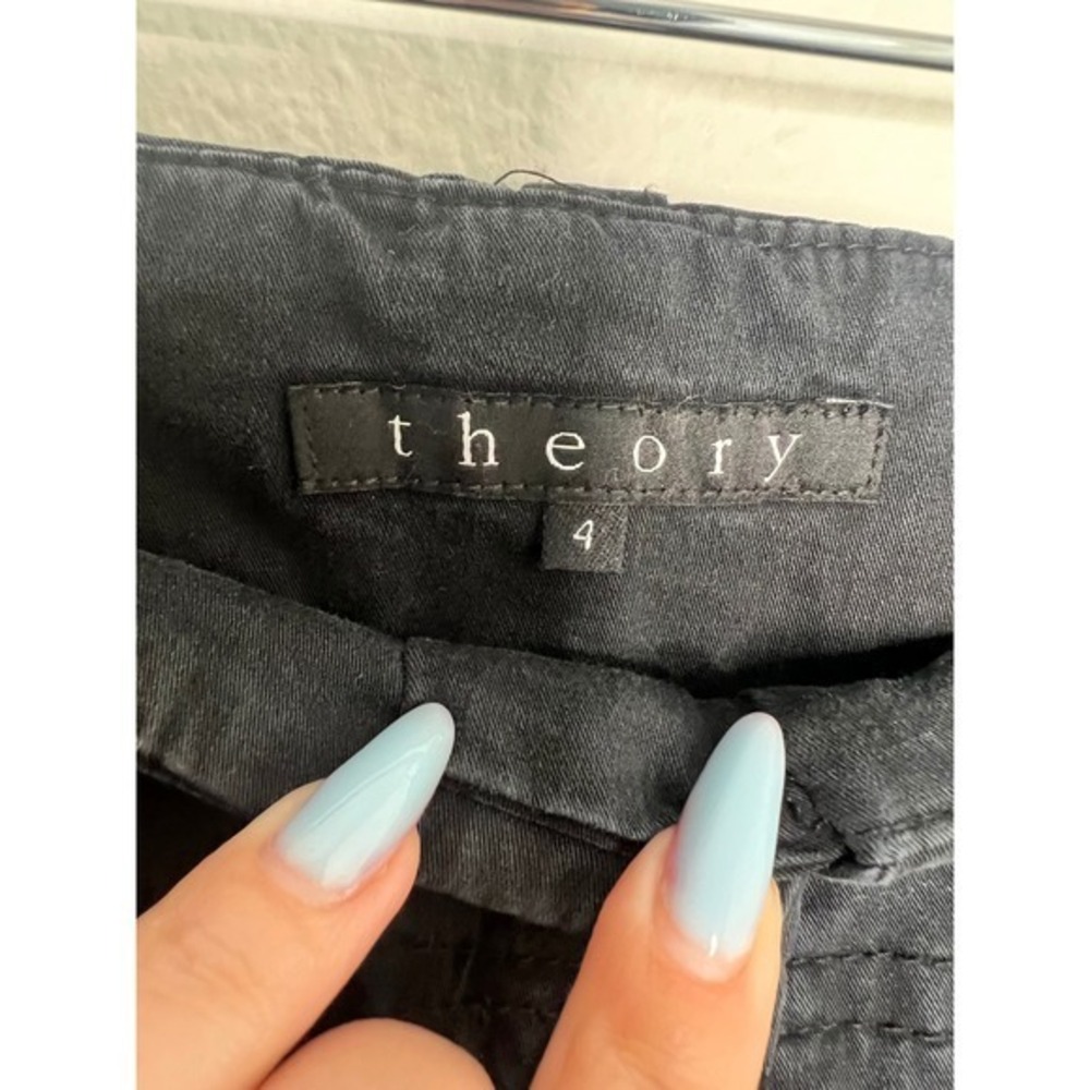 Theory Women's Black Wide Leg Cropped Pants Size 4 Button Fly Career - Picture 4 of 8
